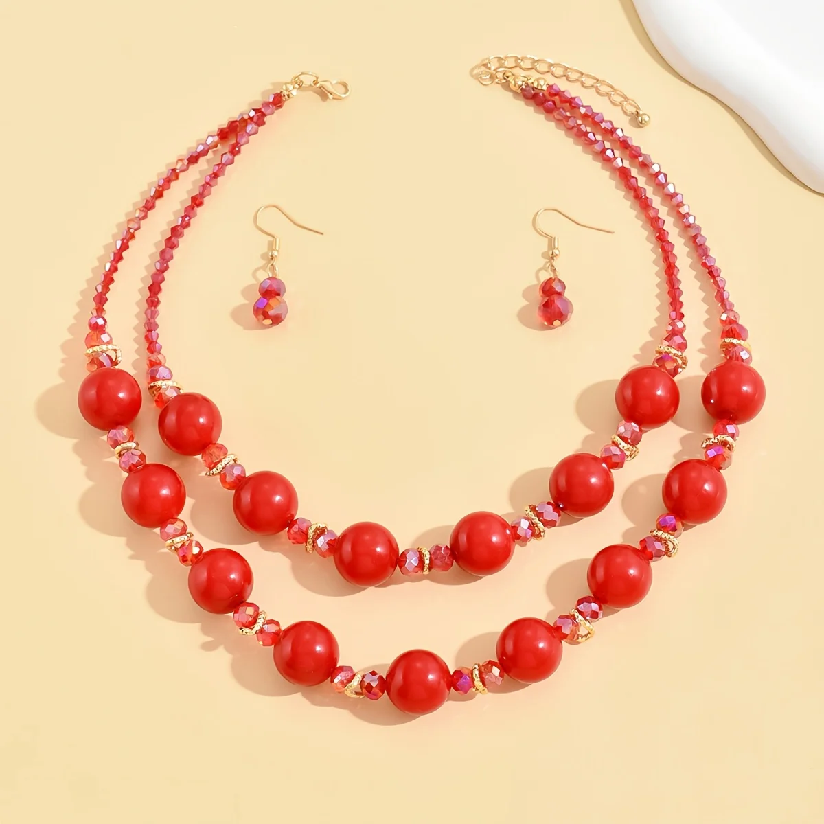 1 necklace +1 pair of earrings, imitation pearl material, Bohemian style, fashion, party date to send girlfriend wife birthday g