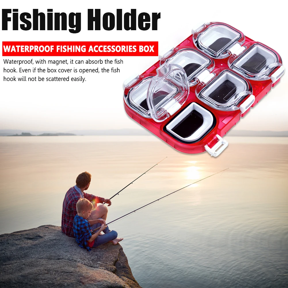 Magnetic Fishing Hook Storage Tackle Box 6 Cells Fishhook Fishing Tackle Tools Case Waterproof 6 Grid Case Boxes