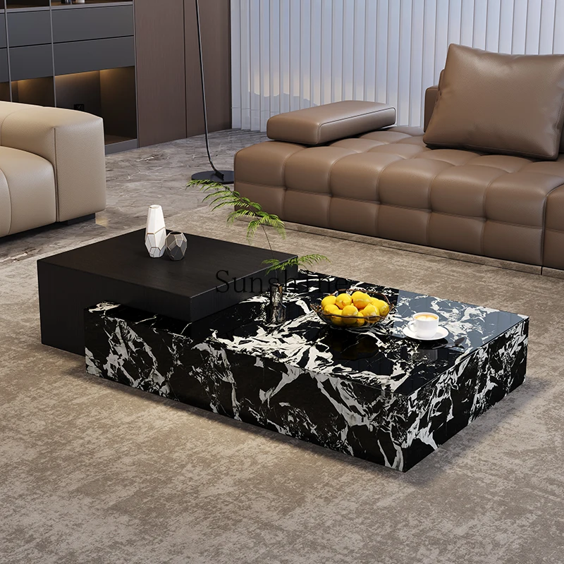 

Итальянский минималистичный прямоугольный журнальный столик из каменной плиты, светильник, роскошная современная гостиная, домашнее хранилище для небольшой квартиры