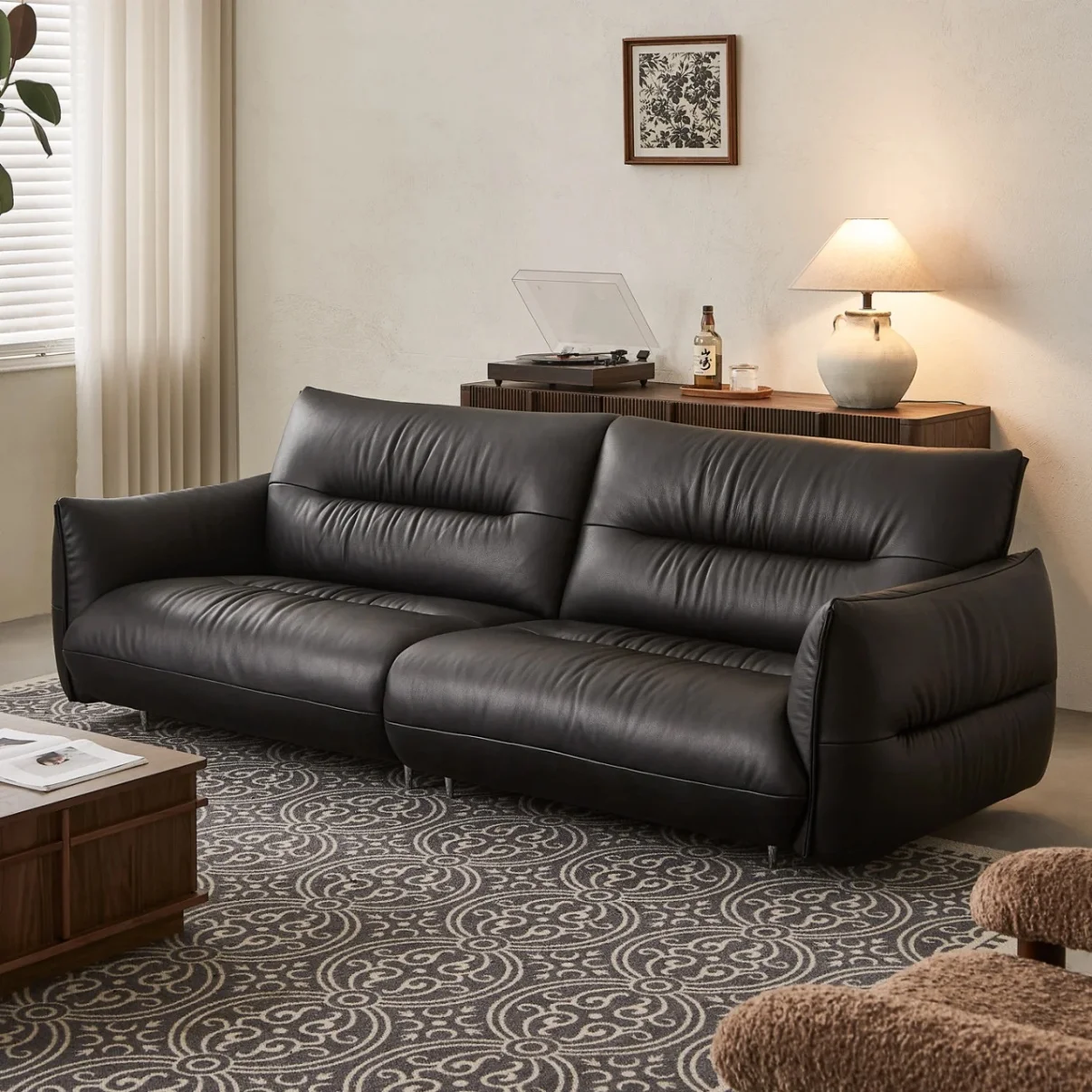 # Italian Modern Luxury Black Genuine Leather 3-seater Living Room Sofa Set Modular Office Hotel Designer Leisure Sofa