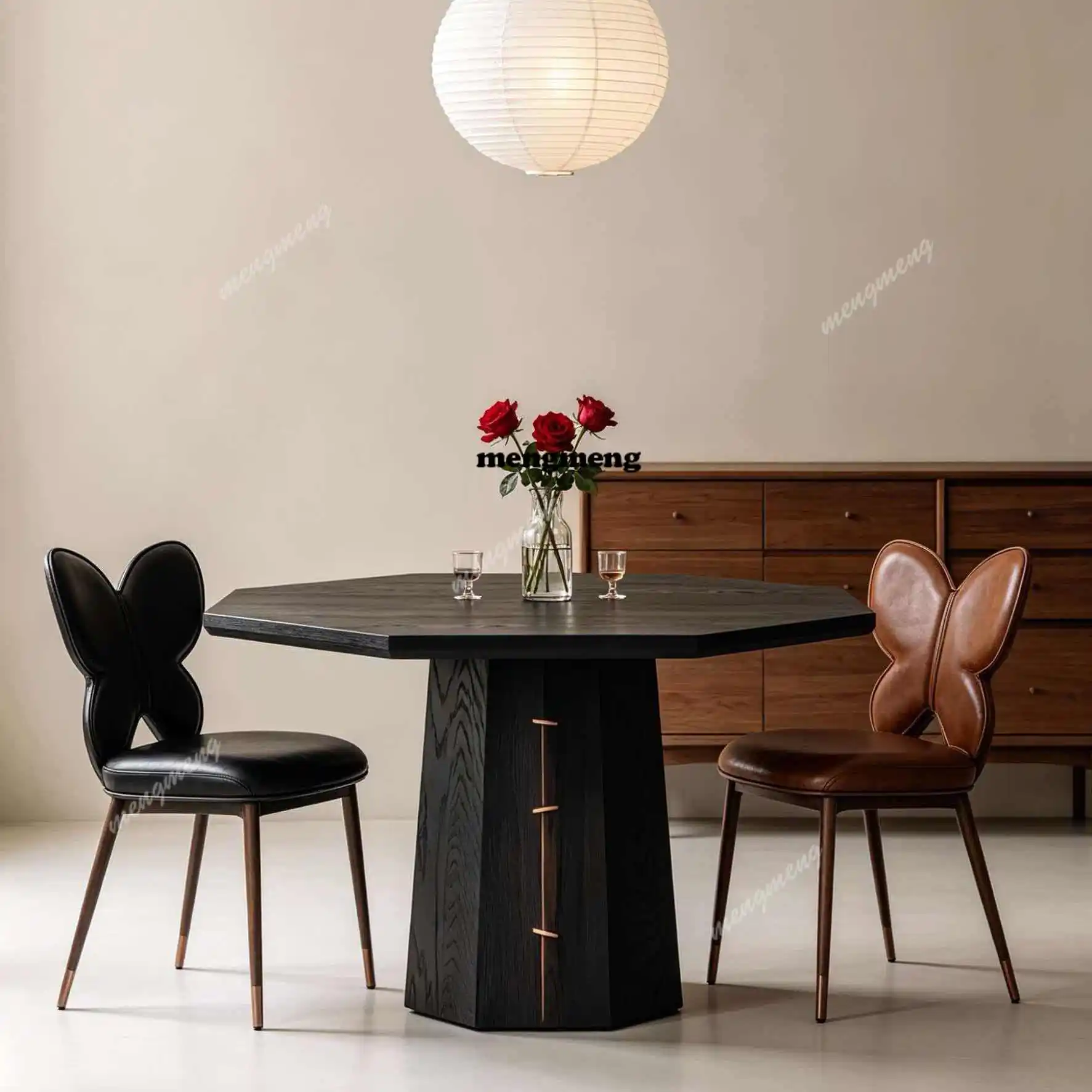 

Medieval style designer polygonal solid wood dining table Nordic retro small apartment home creative art desk