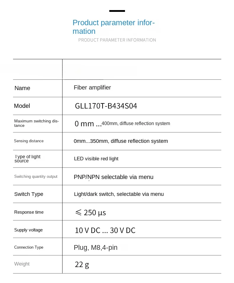 Amplificador genuíno original do sensor da fibra ótica, GLL170T-B434S04 6068636, universal para NPN e PNP