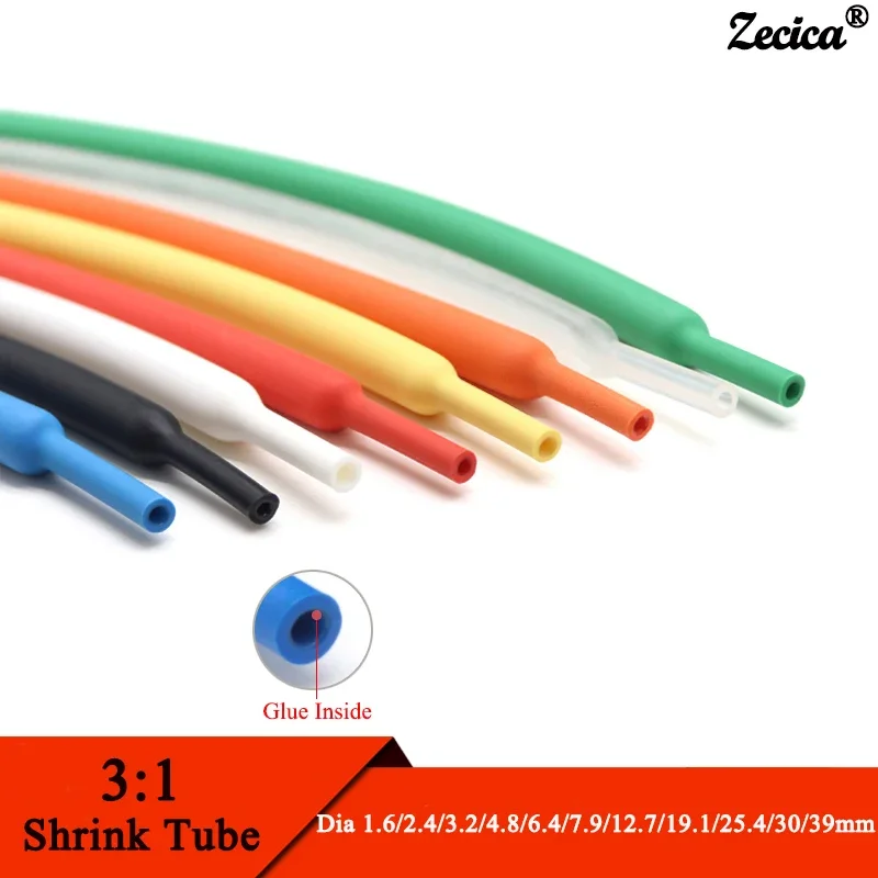 Tubo termorretráctil de 1M 3:1 con pegamento de doble pared, diámetro de tubo 1,6/2,4/3,2/4,8/6,4/7,9/9,5/12,7/15,4/19,1/25,4/30/39mm