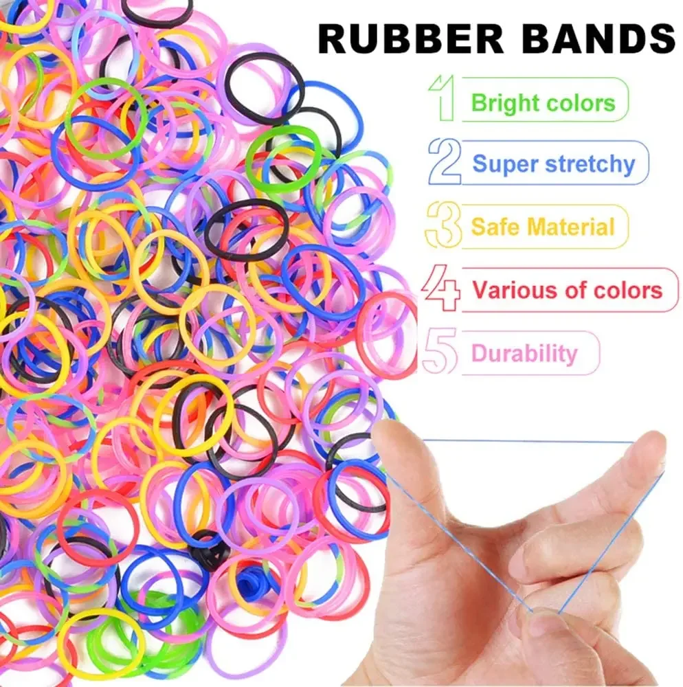 600 Stück Gummibänder Nachfüllset für Webrahmen, Haargummis, Armbänder Bastelset für Kinder, DIY Handwerk Geschenk, Webrahmen-Bastelset