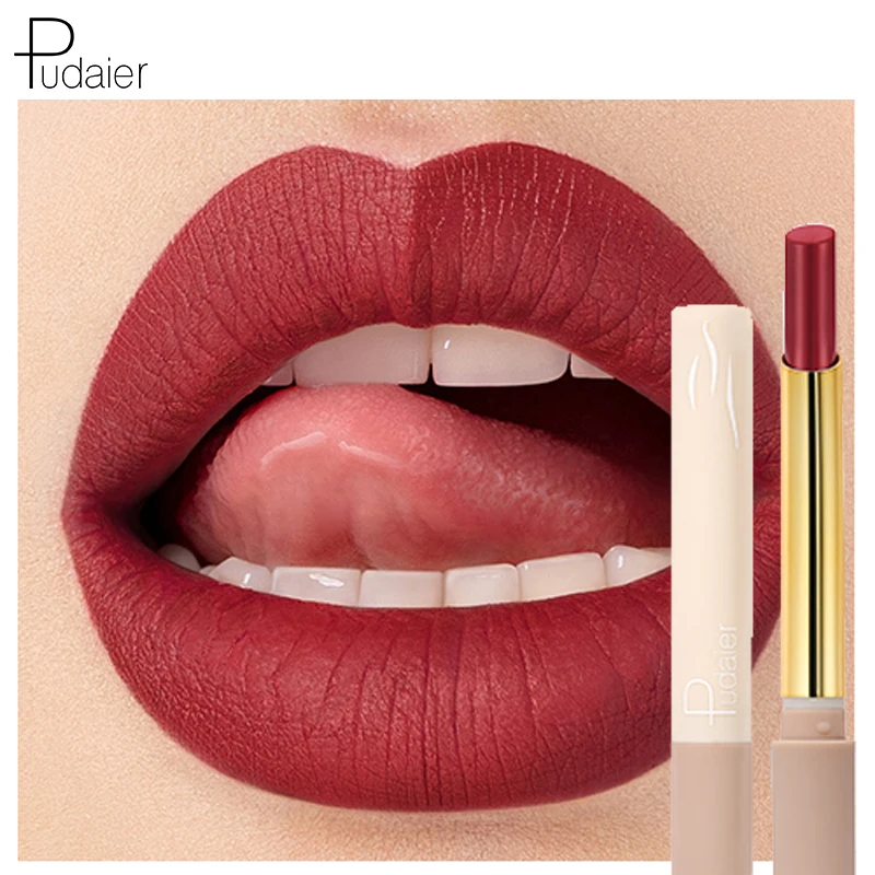 16สี Smooth Velvet Matte ลิปสติกสีแดงเซ็กซี่ผู้หญิง Moisturizer Nutritious Luxury Nude Lips Stick Pudaier แบรนด์เครื่องสำอาง