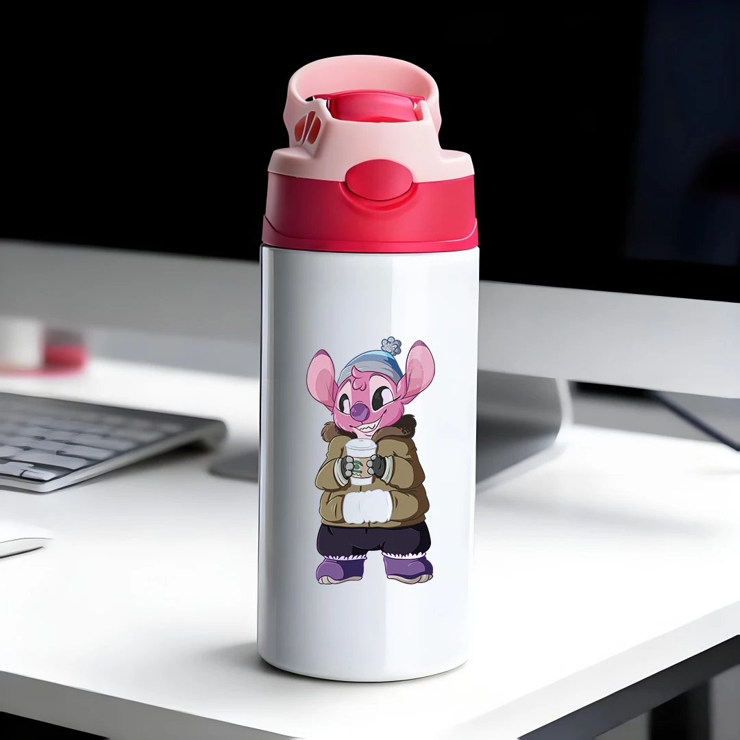 

Disney insulated cup pink cartoon character cartoon hat purple nose smiling ears large coat scarf boots paper cup 304