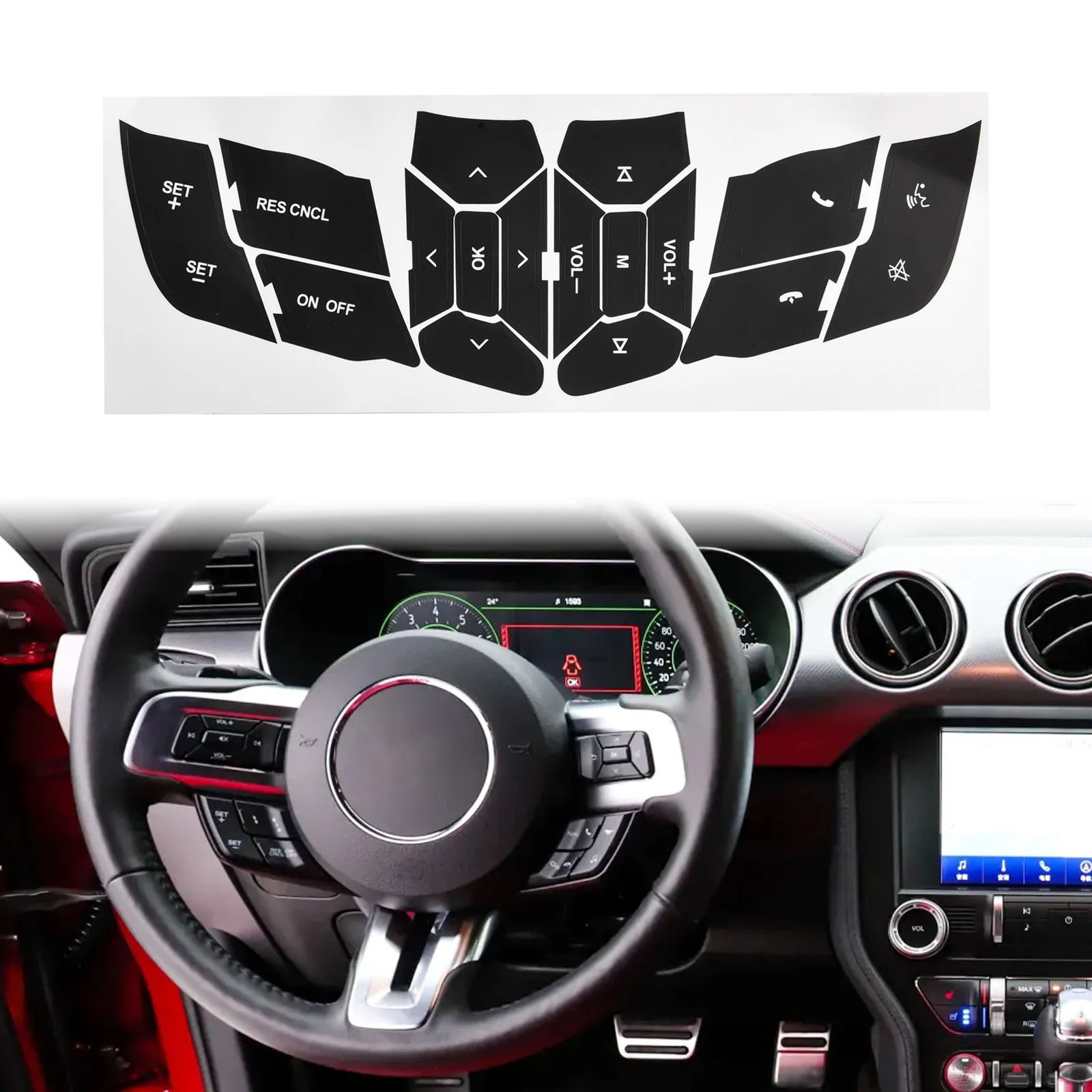 

Steering Wheel Button Repair Decals Stickers for FORD For MUSTANG 2015 2018 Vinyl Push Button Overlay Suitable for OEM Controls