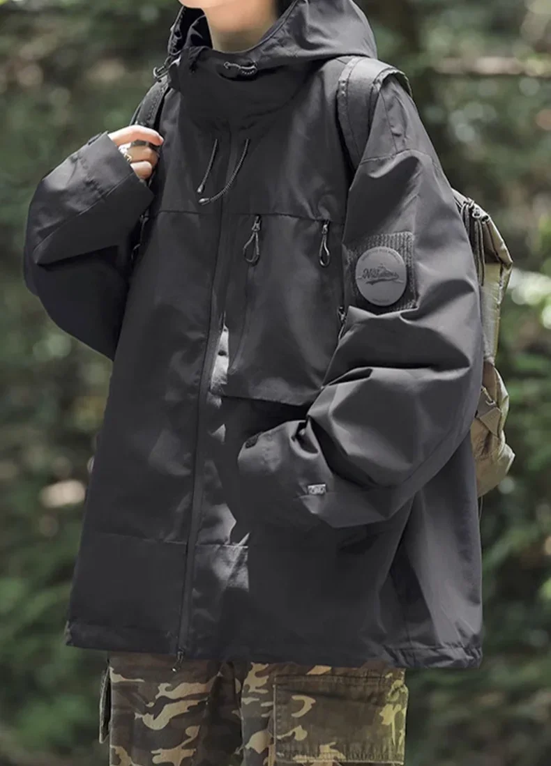 American Retro Outdoor Waterproof Jacket for Men Spring Autumn Fashion Men's Long Sleeved Sports Jacket Coats Y2k Men Clothing