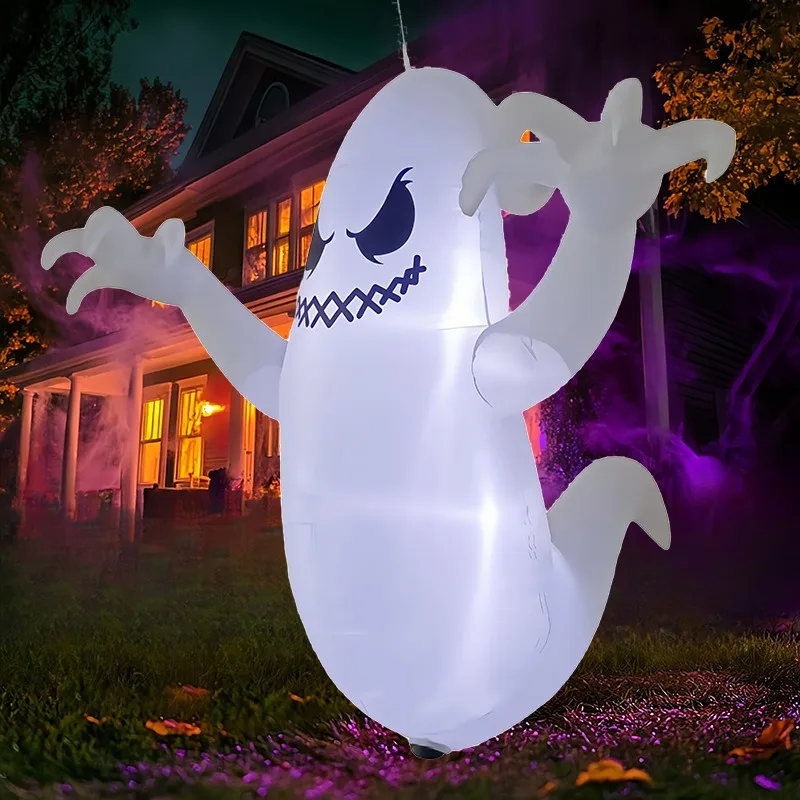 5Ft Halloween Inflatable Model Hanging Ghost Outdoor Window Decoration with Built-in LED Light Ghost Festival Party Garden Props