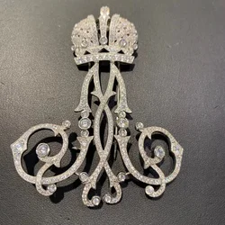 crown brooch initial M vintage 925 sterling silver with cubic zircon unisex jewelry top quality fine women men jewelry 77*60MM