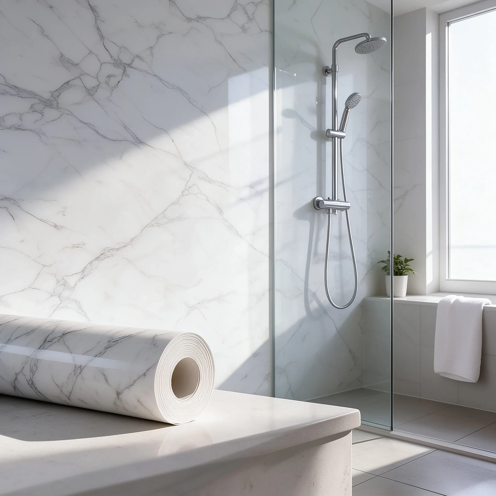 Self‑Adhesive Marble Vinyl Wallpaper Oilproof Contact Paper for Kitchen Counter Cabinet Bathroom Toilet Household Wall Refurbish