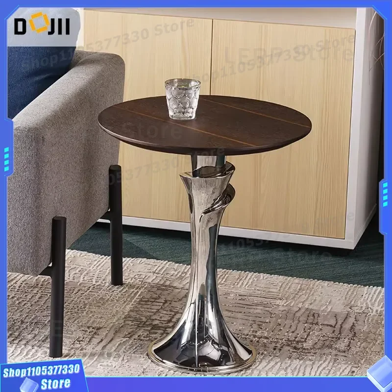 Modern Wooden Corner Side Table with Rose Design and 304 Stainless Steel Bracket for Home Art Decorations Living Room