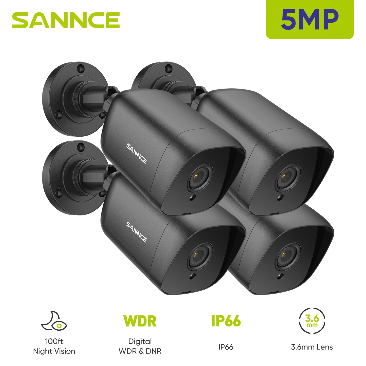 SANNCE 5MP Bullet Security Protection Camera Outdoor Smart IR Night Vision Waterproof Home CCTV Video Surveillance Camera Kit