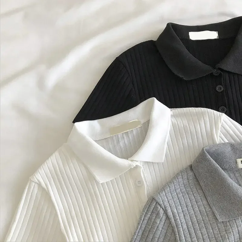 المرأة متماسكة مدرسة بولو الرقبة اقتصاص قميص الصيف قصيرة الأكمام الشباب بلون المحاصيل الأعلى الإناث الأساسية بلوزة سيدة البلوز #2