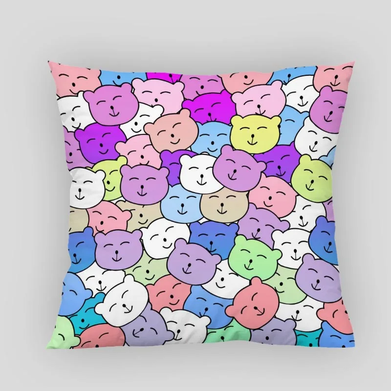 

Cute Color Bear Pillow Cover Customize Cartoon Pillowcase Modern Home Decorative Pillow Case For Living Room 45X45cm