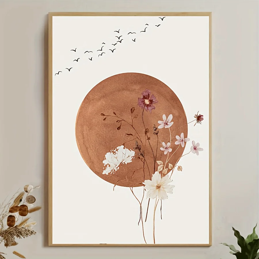 2D Flat, 2D Flat, 1pc Unframed Pink Japandi Abstract Floral Canvas Artwork - a Modern Minimalist Wall Decoration Featuring Vi