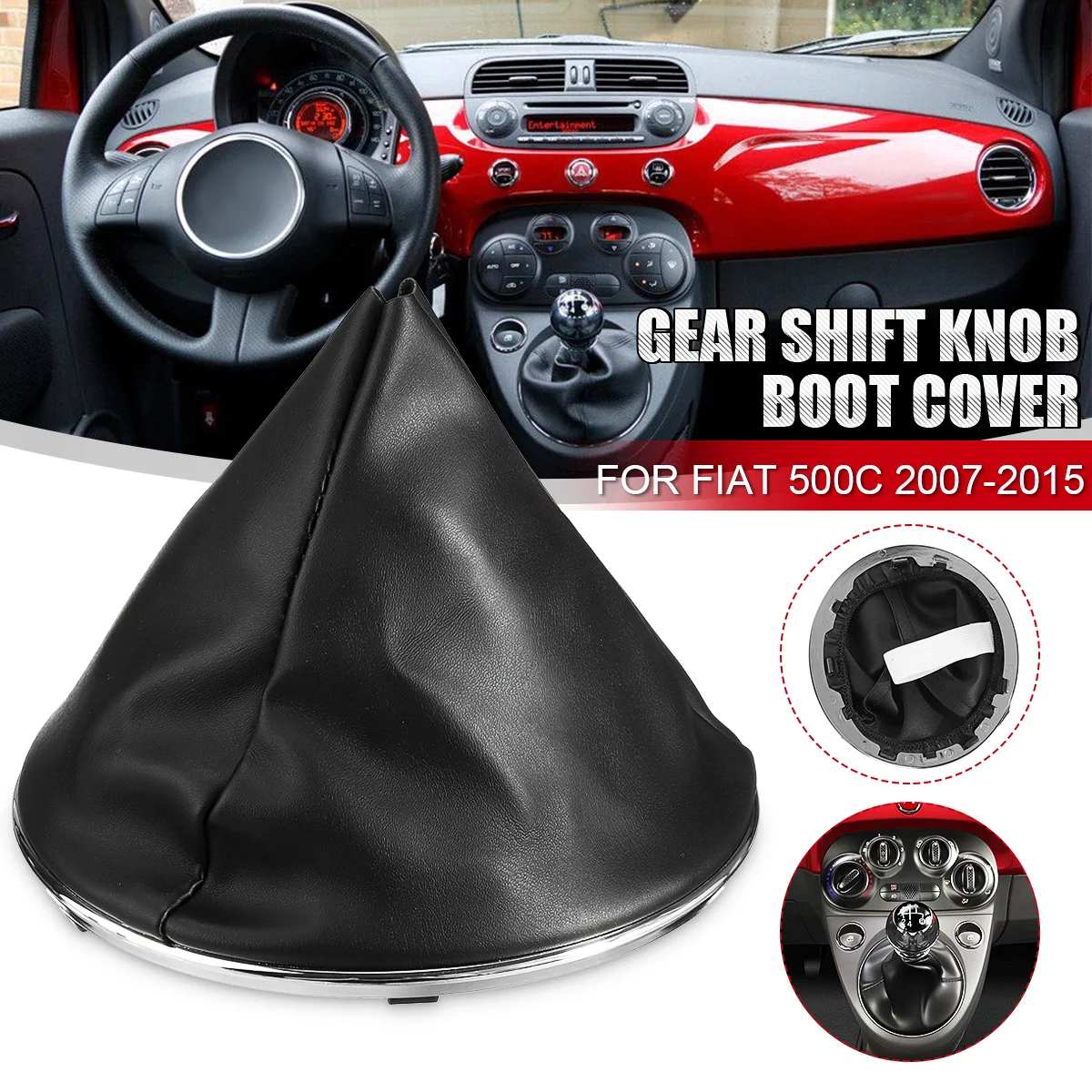 Leather Car Shift Gear Knob Lever Gaitor Boot Cover PU Leather For FIAT 500 500C 2007-2013 For PANDA 2003-2012