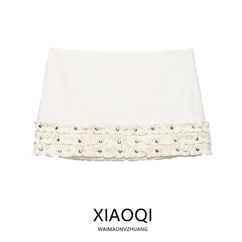 Spring 2026 Women's Mid-Waist Decorative Rivet Skirt A-Line Slim Fit Bead Embellished Skirts Fashionable New Arrival