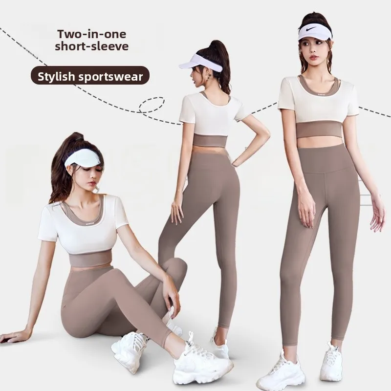 

Профессиональный женский комплект спортивной одежды для йоги: быстросохнущий, персикового цвета, для пилатеса, спортзала, бега, фитнеса