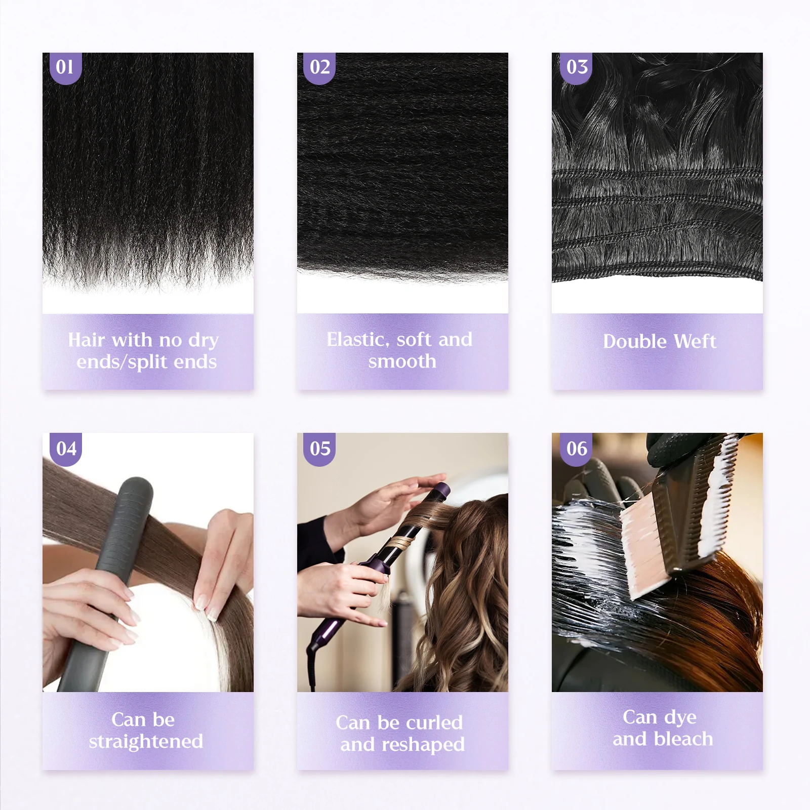 Powcign 100g/pc キンキーストレート生毛束 人毛、100% バージン未処理人毛、女性のための目に見えない高品質