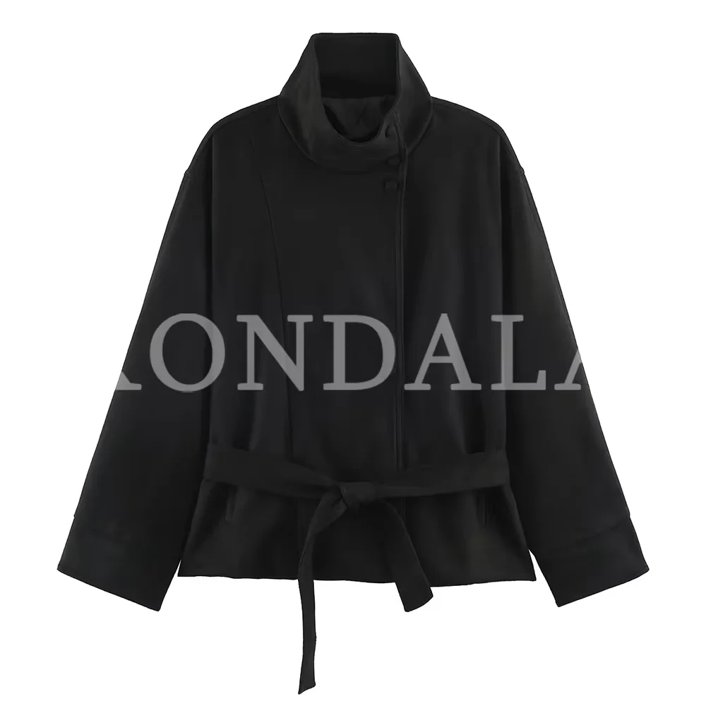 KONDALA Damen High-Street-Jacke Elegante Kunstwildleder-Jacke mit Gürtel und Stehkragen Neue 2026 Herbst-Winter Pendler-Damen-Kurzjacke – Detail 4