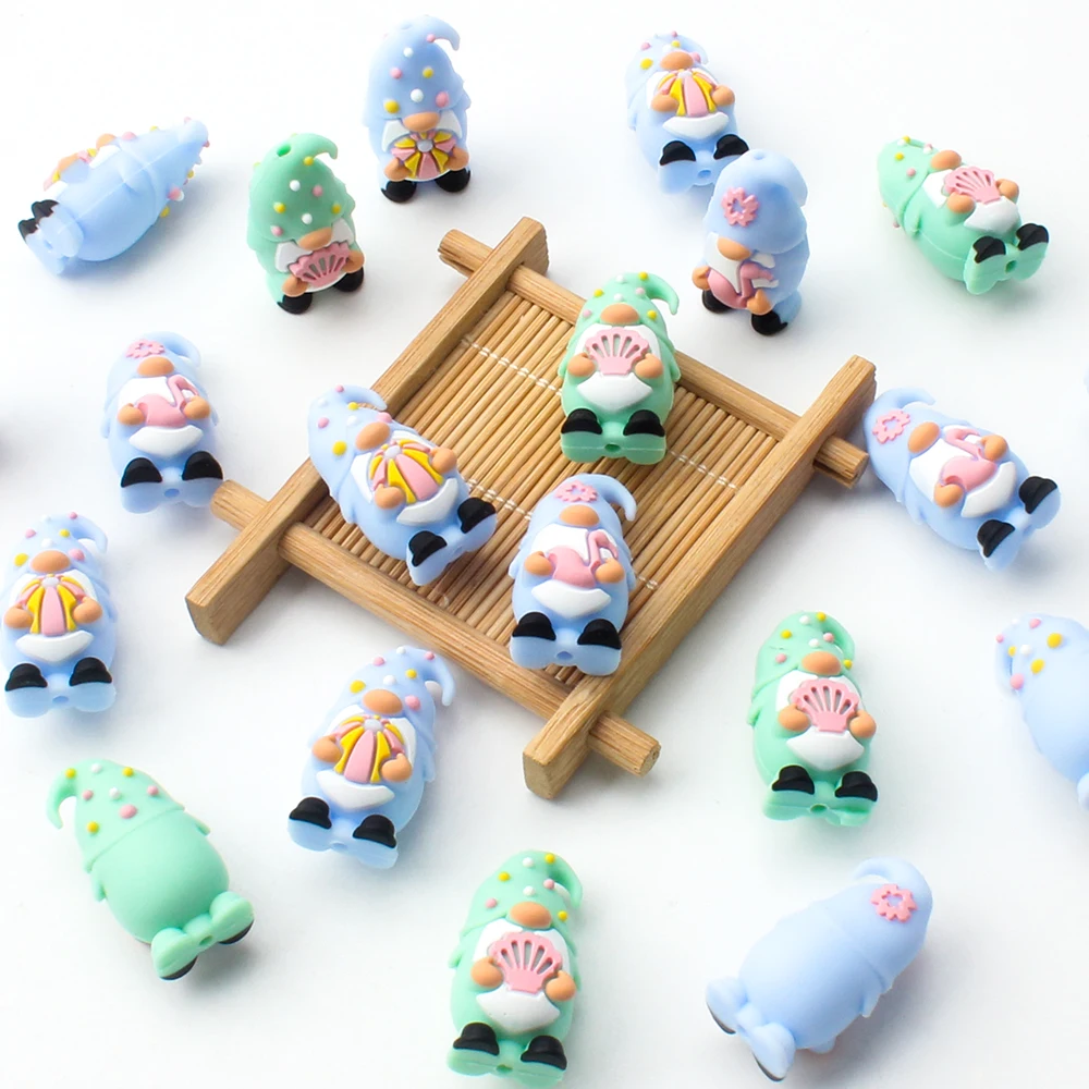 5/10/20pcs Gnome Silicone Beads 3D Summer Gnome Designs with Flowers Focal Beads For DIY Pens Keychains Lanyards Accessories