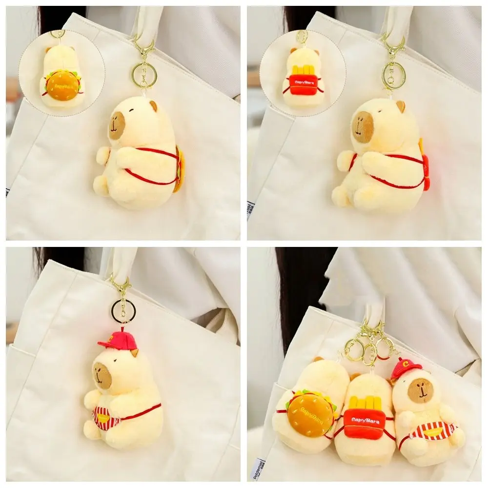 Unique Fluffy Capybara Plush Key Chain Hamburger Soft Stuffed Animals Toy Kawaii Funny Plush Kapibara Key Ring Hanging Accessory