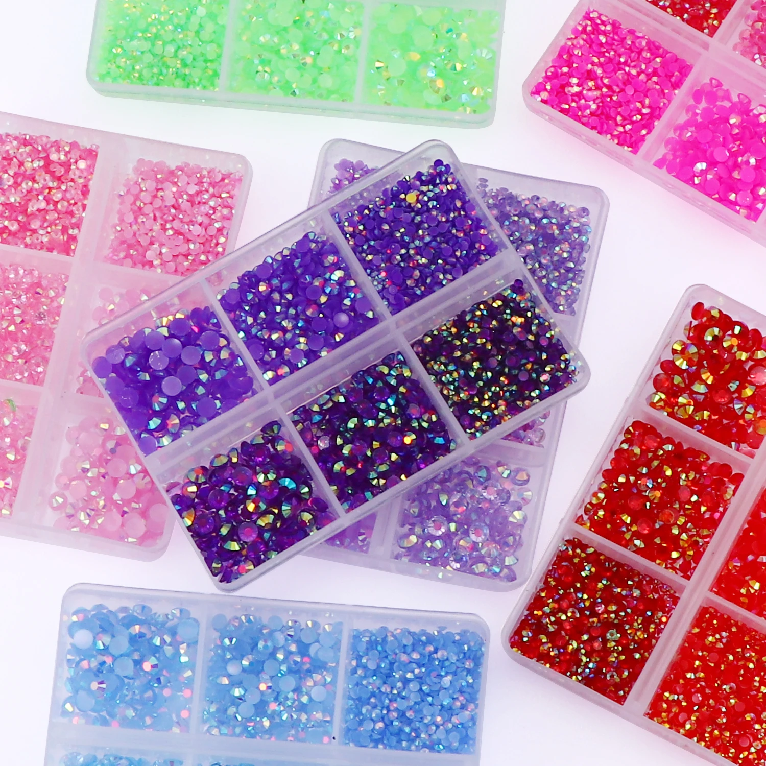 2700Pcs/Box 2/3/4mm AB Jelly Nail Rhinestones Resin Flatback Clear Nail Gem Stone for DIY Nail Art Decoration Accessories