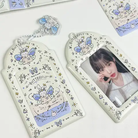 Kpop 포토카드 거치대, 키체인 포함, PVC 아이돌 카드 보호 슬리브, 가방 펜던트, 학교 문구, 1PC, 3 인치