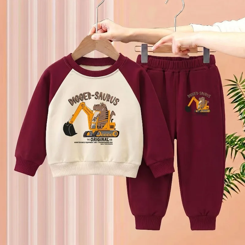 Herbstliche Kindermode: O-Neck-Hoodies und Jogginghosen Zweiteiler-Sets, Jungen Pullover-Hosen 2-teiliger Sweatshirt-Anzug Trainingsanzug – Detail 4