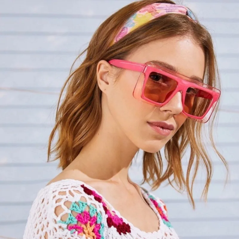 Samjune Female Square Oversized Sunglasses Women Glasses Men Big Frame Vintage Shades