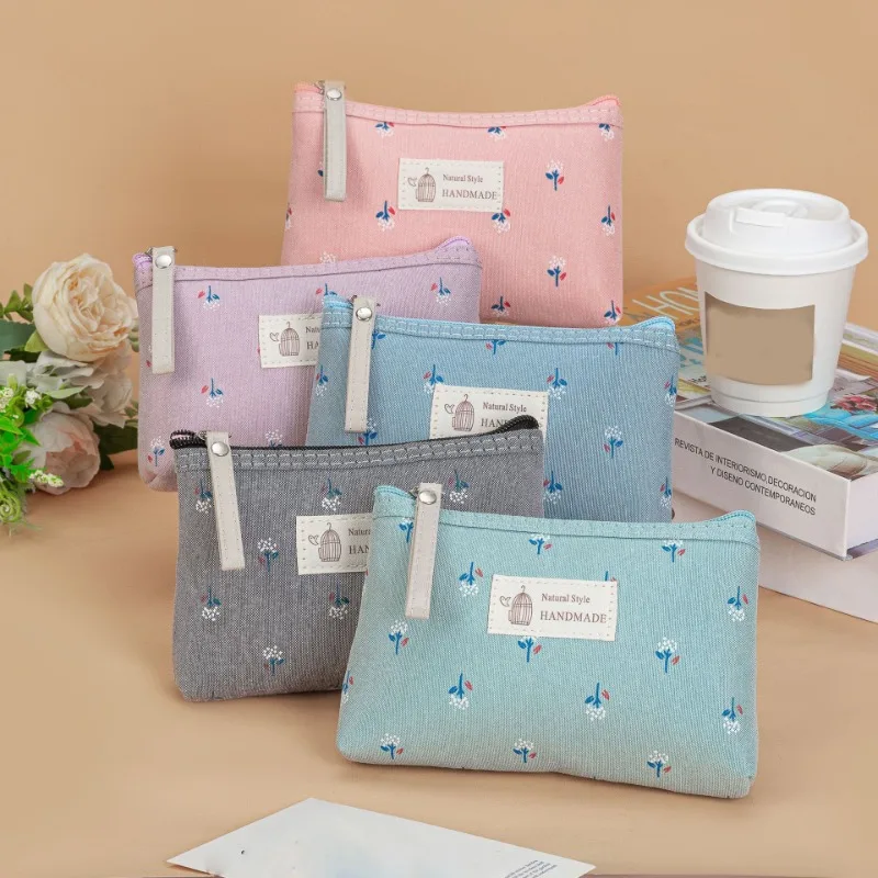 Letter Flower Print Canvas Women Makeup Bag Toiletries Organize Zipper Travel Wash Pouch Cosmetic Bag Female Make Up Bag