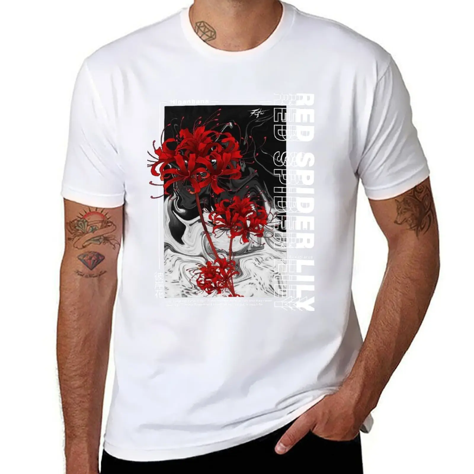 

japanese red spider lily in vaporwave harajuku aesthetic style T-Shirt t shirt man designer t shirts with prints T-Shirt
