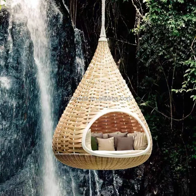 Natural Nestrest Suspended Seat Outdoor Rattan Garden Standing Hanging Lounger Daybed Big Rattan Swing For Resort image 4