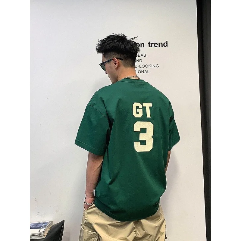 

American retro letter printed short-sleeved T-shirt for men summer trendy half-sleeved high street Korean style handsome T-shirt