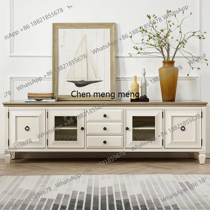 

Solid wood coffee table TV cabinet combination small apartment, French living room retro audio-visual cabinet