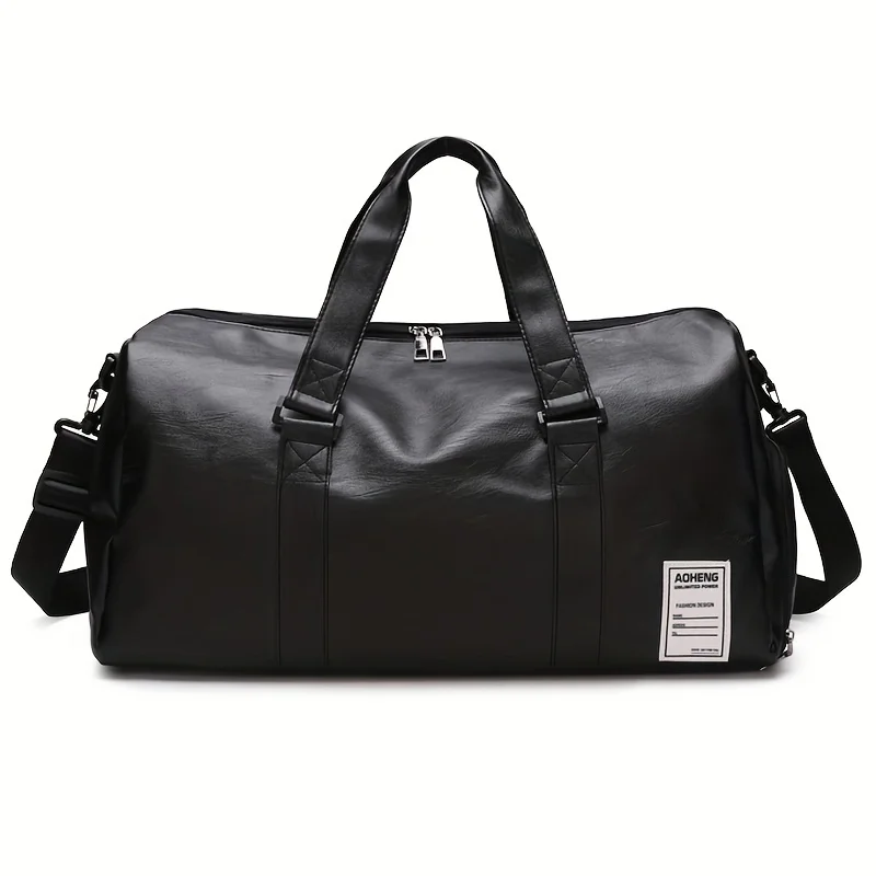 Large Capacity Travel Duffle Bag, Faux Leather Sports Gym Bag, Trendy Weekend  With Shoes Compartment