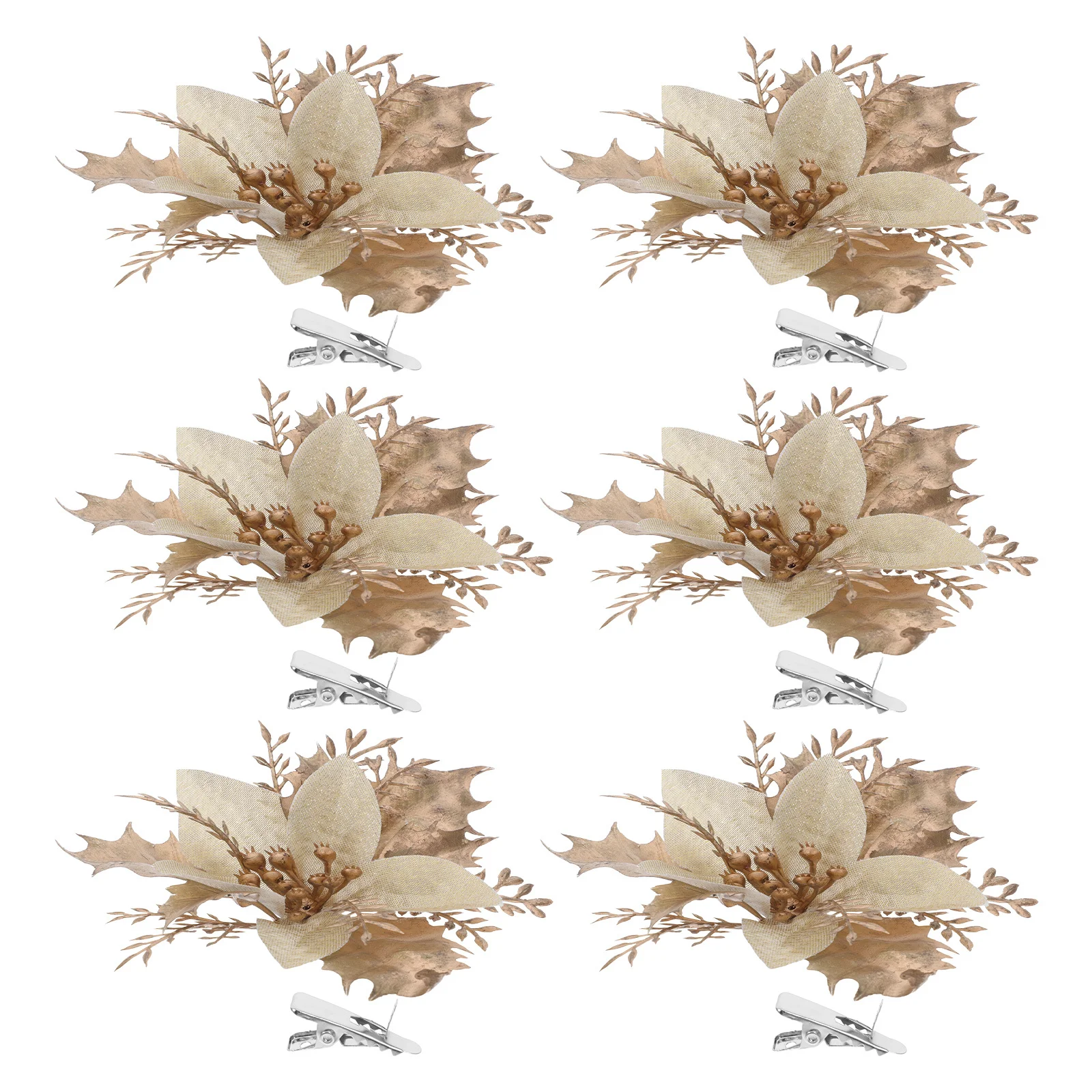 

6Pcs Christmas Flower Decorations Artificial Poinsettia Glitter Clip on Ornaments Wedding Party Tree Wreath Holiday Decor