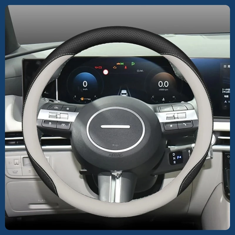 Soft Thin Genuine Steering Wheel Leather Cover Fit Hyundai Tucson 2021-2026 Non-slip Car Interior Protector