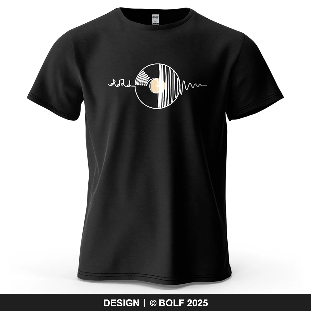 Herren-T-Shirt mit Musik-Themen-Schallplatten-Aufdruck, 100 % Baumwolle, übergroße, minimalistische Grafik-T-Shirts für Damen, Streetwear