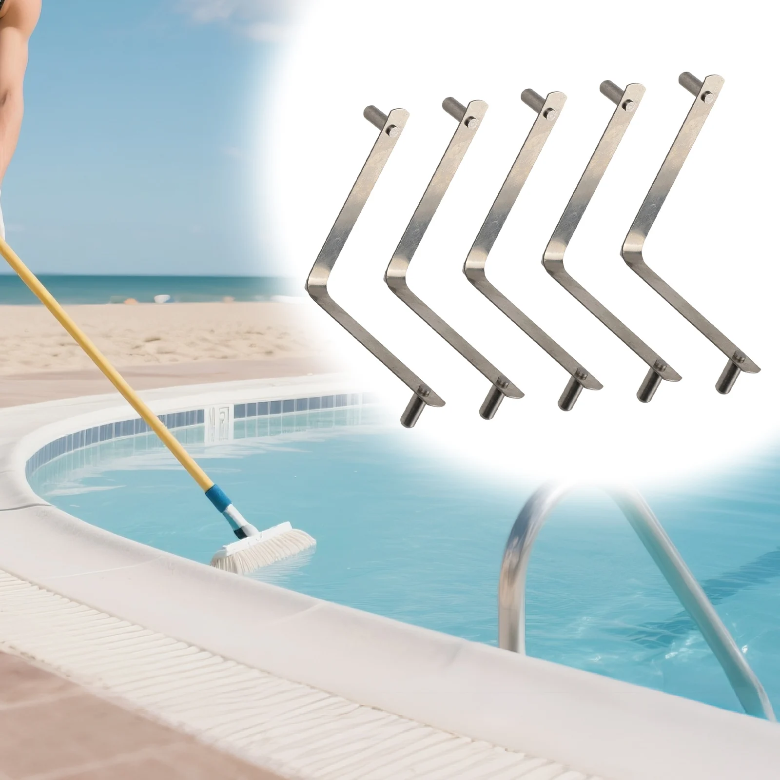 Vshaped Stainless Steel For pool Pole Clips for For pool Brush Spa Brush Fits Standard Diameter 38cm For pool Poles 5 Pack Set