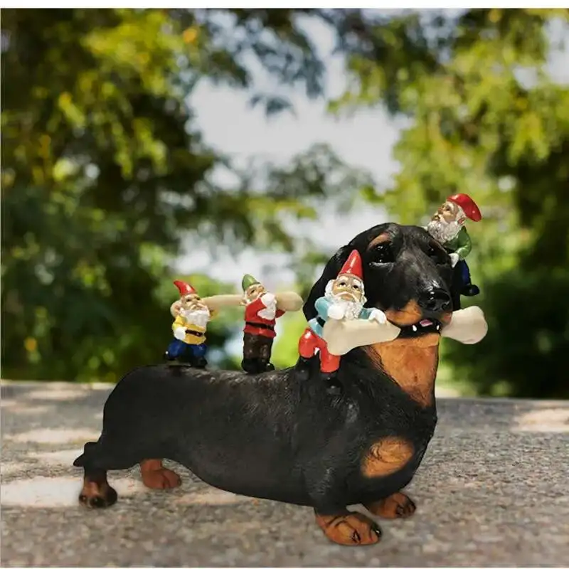 

New Resin Ornaments, Garden Decoration, Dachshund, Dog Eating Bone Statue, Micro Landscape Resin Crafts