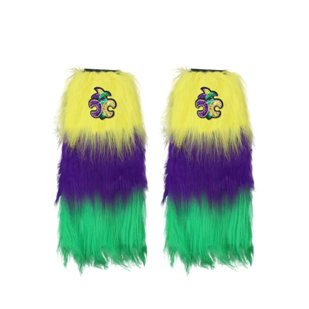 1 Pair Faux Fur Furry Leg Warmers 45cm Mardi Gras Carnival Brazilian Boots Cover Soft Sequin Warm Knee Sleeve Women