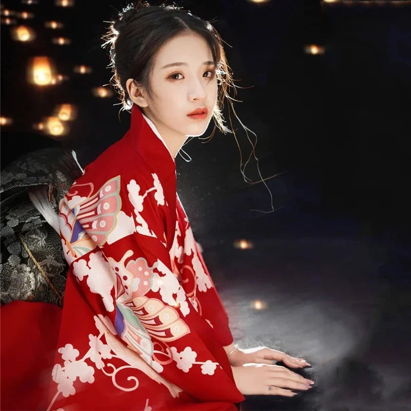 Japanese Dress,Tradtional Kimono,Women Clothing,Vintage Red Geisha Robe,Yukata Cosplay Costumes,Performance Photoshooting