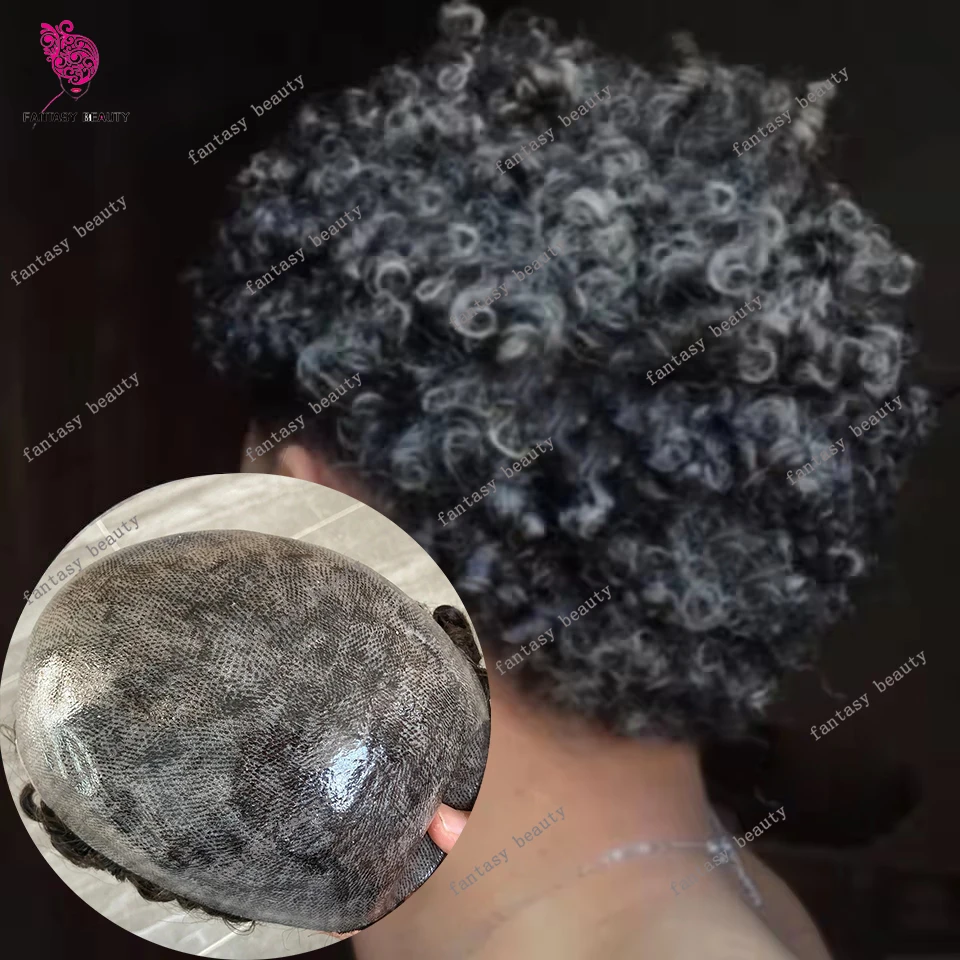

Men's 12mm Afro Curly Hairstyle Hairpieces y 1B20 1B80 Black Brown Gray 100% Human Hair Toupee Durable Thin Micro Skin Prosthesi