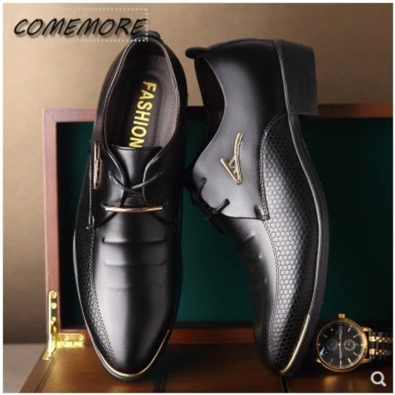 Classic Man Pointed Toe Dress Shoes Mens Patent Leather Black Wedding Shoes Oxford Formal Business Casual Shoes Big Size Fashion