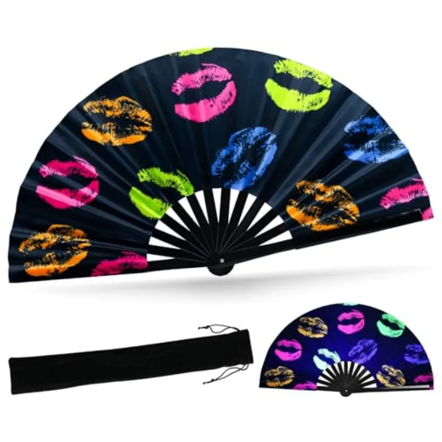 

SYNTECSO Foldable Hand Fans for Women Men UV Glow Rave Fan for Line Dancing, Boots on The Ground and Music Festivals, Party Acc