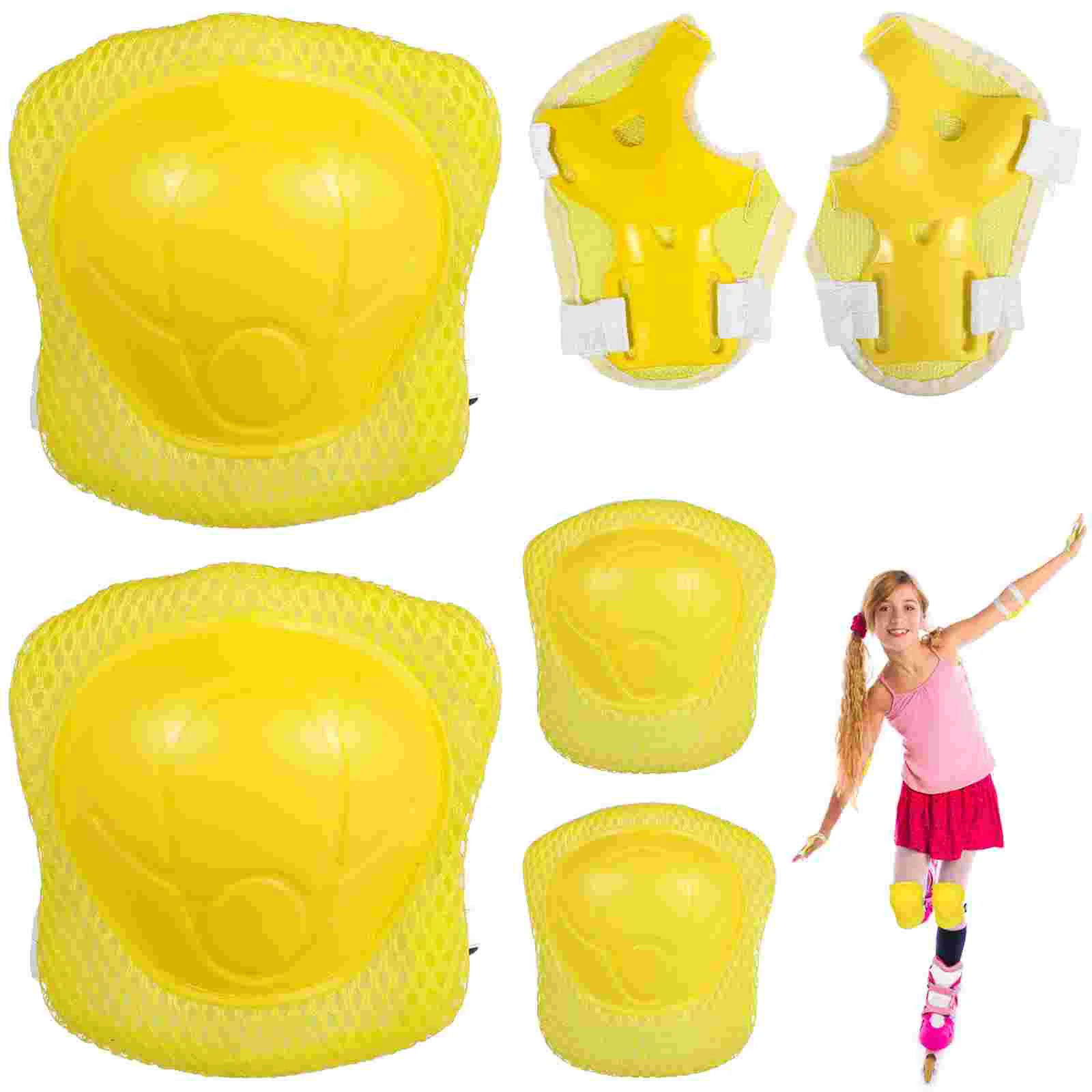 Skate Board Kids Sports Elbow Guard Knee Cap Protective Gear Equipment Pads Protector Yellow Wrist Fitness Child