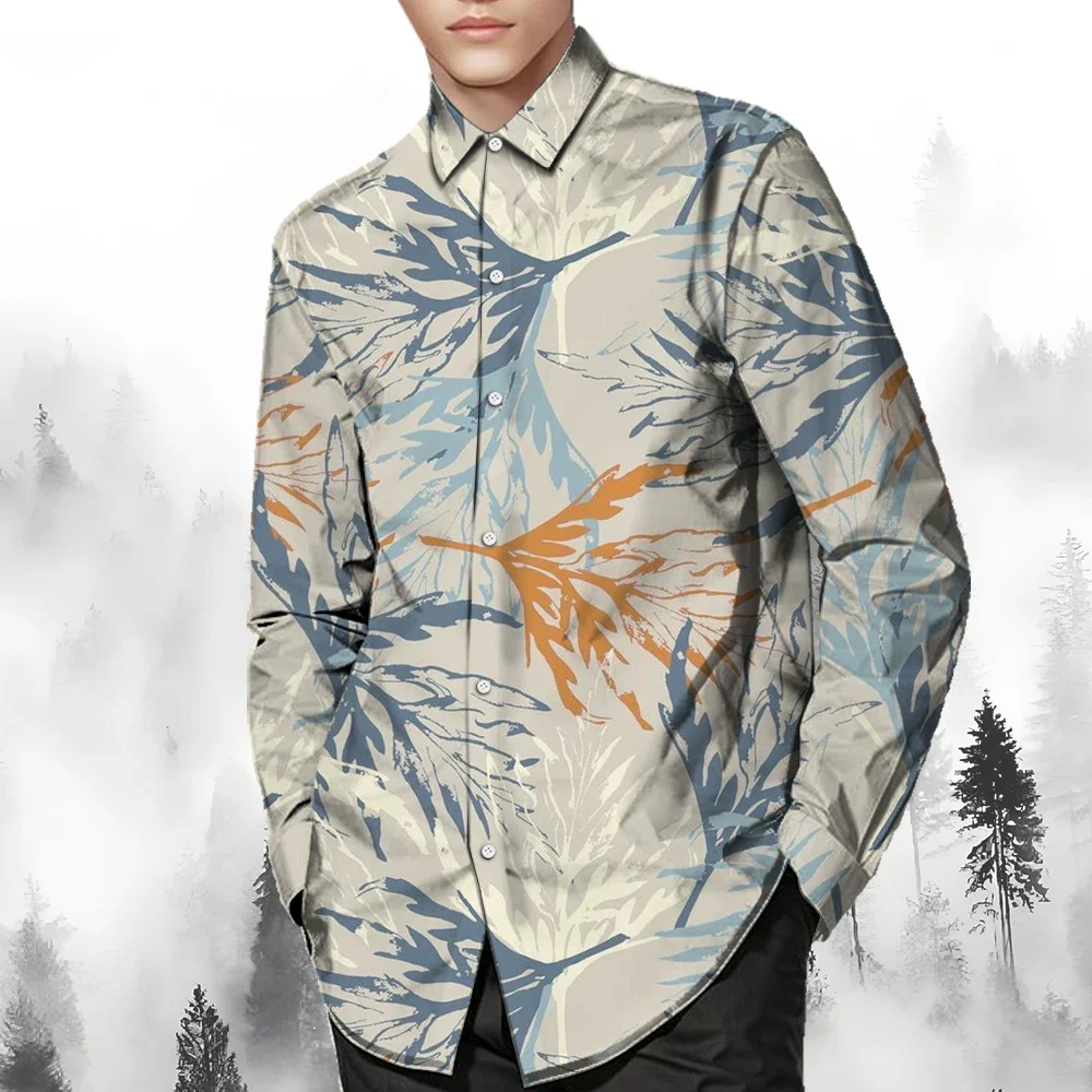 Printed Hawaiian shirt Men's button-up shirt Long sleeve Evening gown Autumn Winter Spring summer long sleeve shirt collar