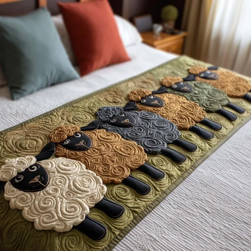 Bed Runner Cartoon Stamp Sheep Texture Pattern Hotel Decoration Bed Flag Guest Room Bedspread Bedroom Soft Bed Runners